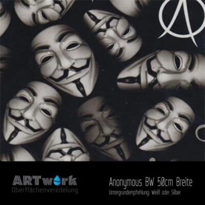 ARTwork, Wassertransferdruck, Folie Anonymous BW, guy fawkes mask, 50cm Breite